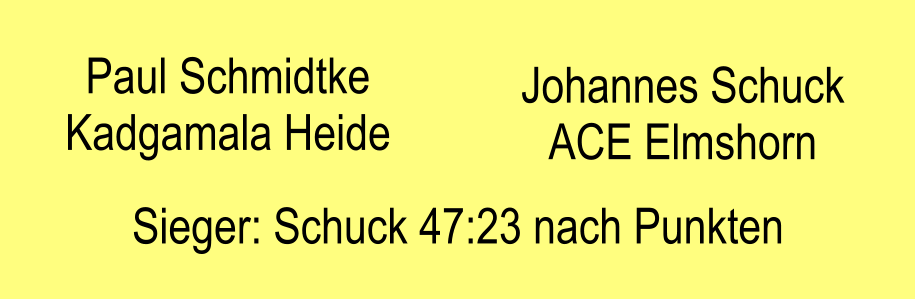 Paul Schmidtke Kadgamala Heide Johannes Schuck ACE Elmshorn Sieger: Schuck 47:23 nach Punkten